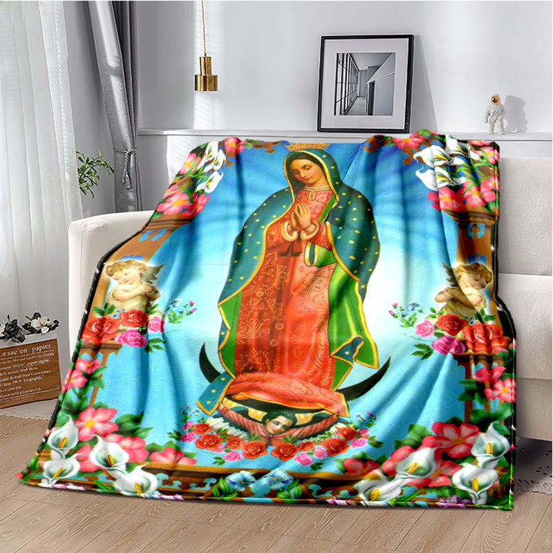 Colored Style Our Lady of Guadalupe Flannel Blanket: Cozy Faith for Bedroom & Sofa