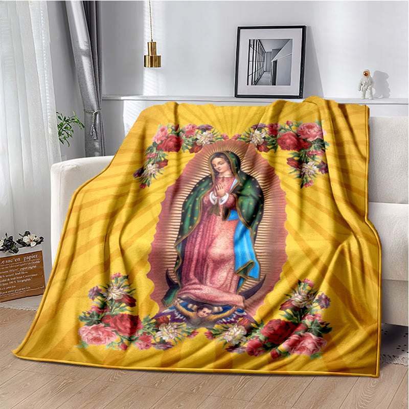 Colored Style Our Lady of Guadalupe Flannel Blanket: Cozy Faith for Bedroom & Sofa