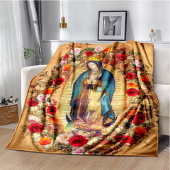 Colored Style Our Lady of Guadalupe Flannel Blanket: Cozy Faith for Bedroom & Sofa