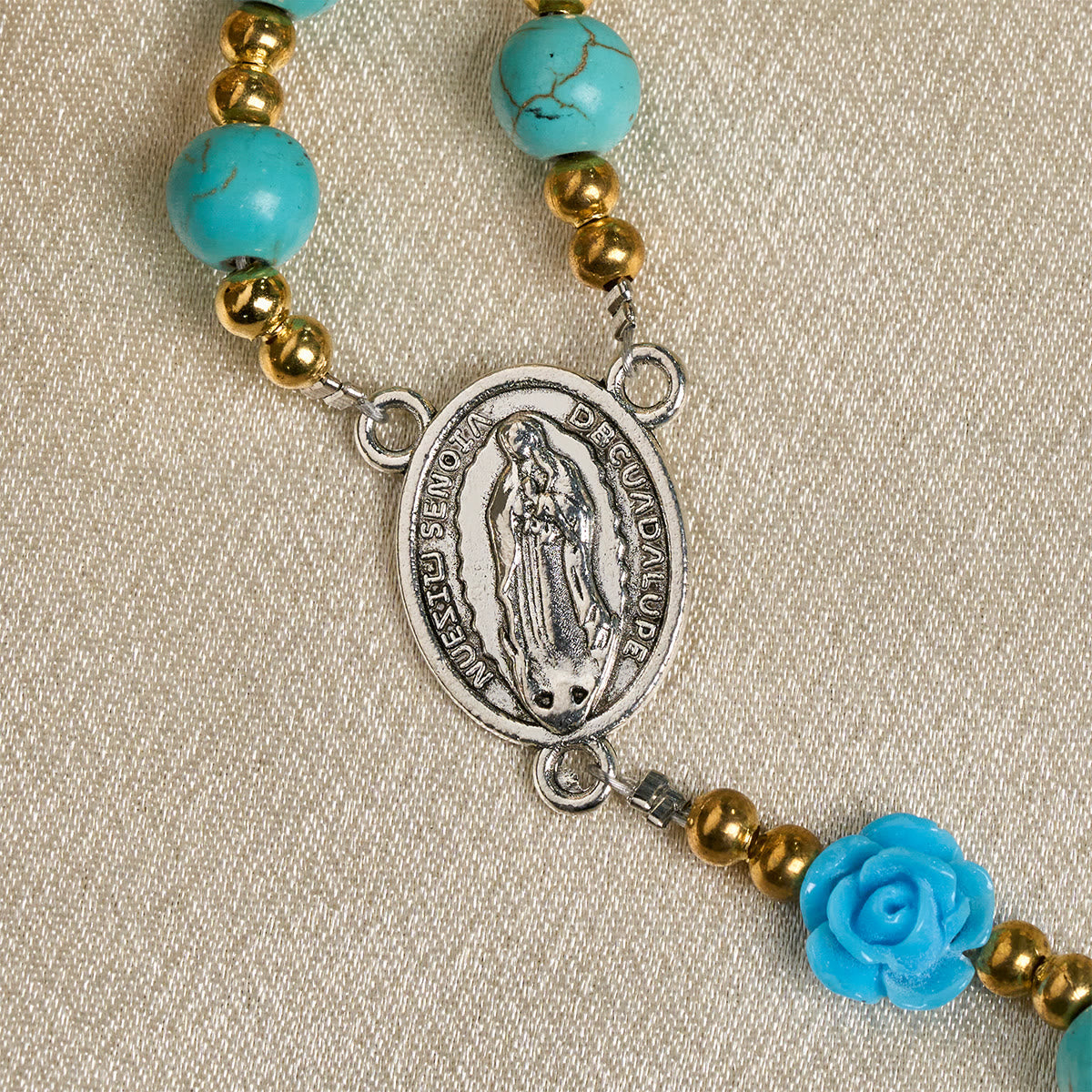 Elegant Red & Blue Rose Rosary with Turquoise Beads: Blessed by Our Lady and St. Benedict