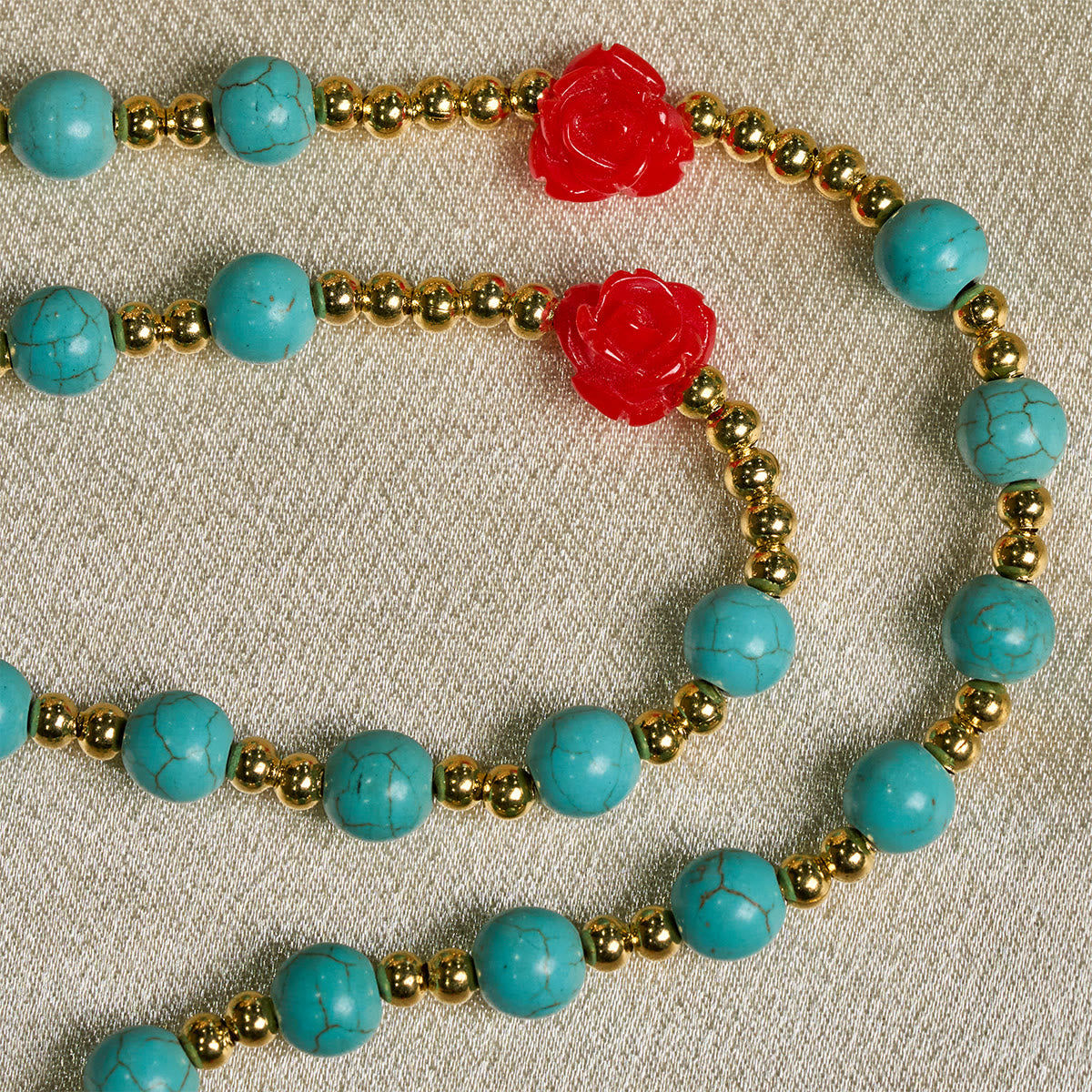 Elegant Red & Blue Rose Rosary with Turquoise Beads: Blessed by Our Lady and St. Benedict