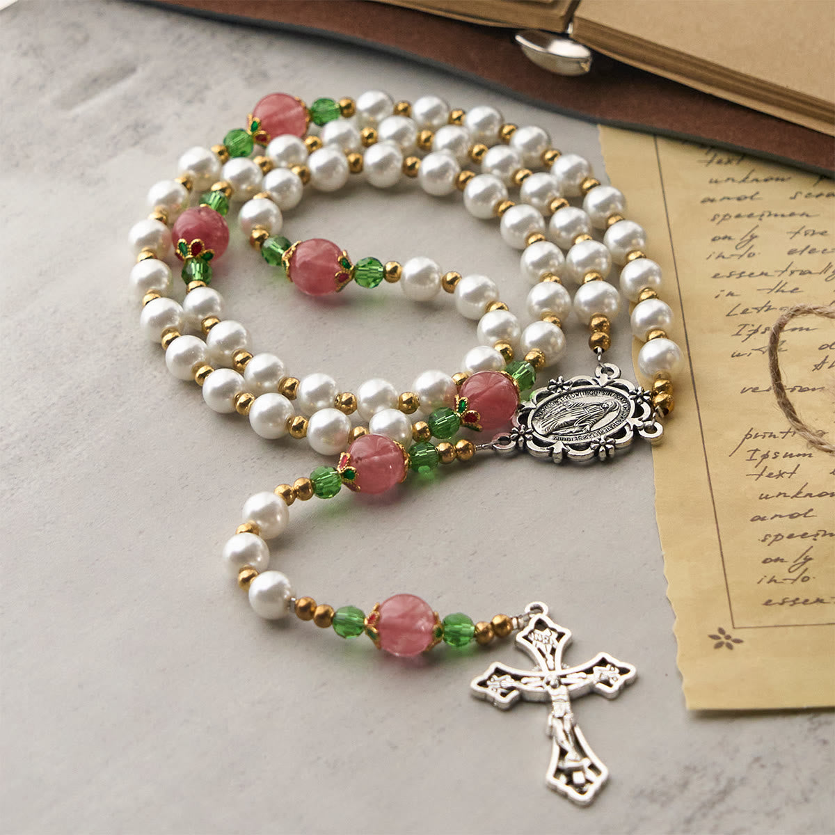 Floral Grace Our Lady Rosary with Pink & Purple Beads Accents