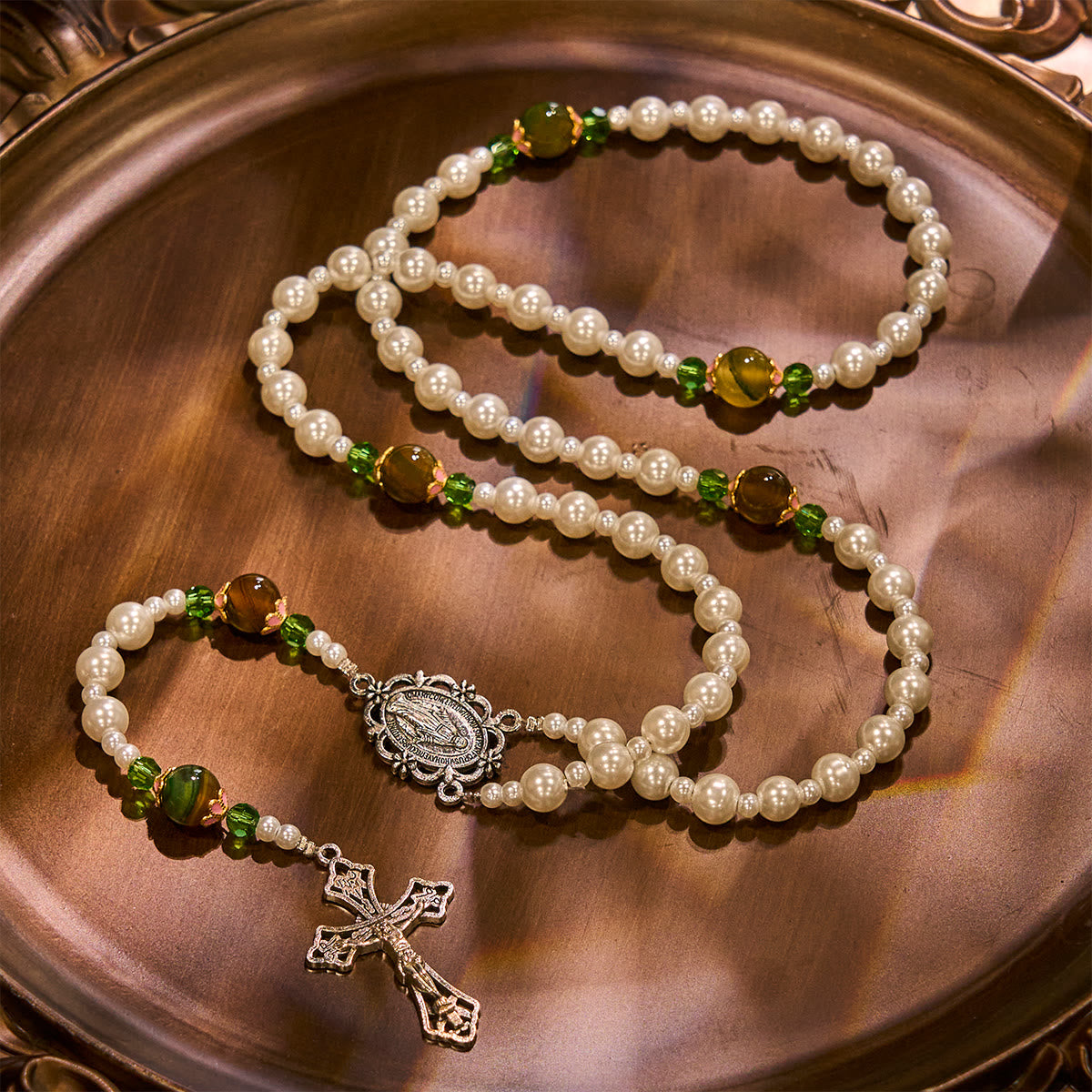 Floral Grace Our Lady Rosary with Pink & Purple Beads Accents