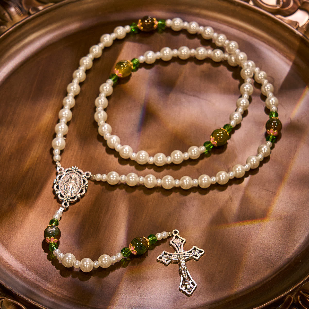 Floral Grace Our Lady Rosary with Pink & Purple Beads Accents