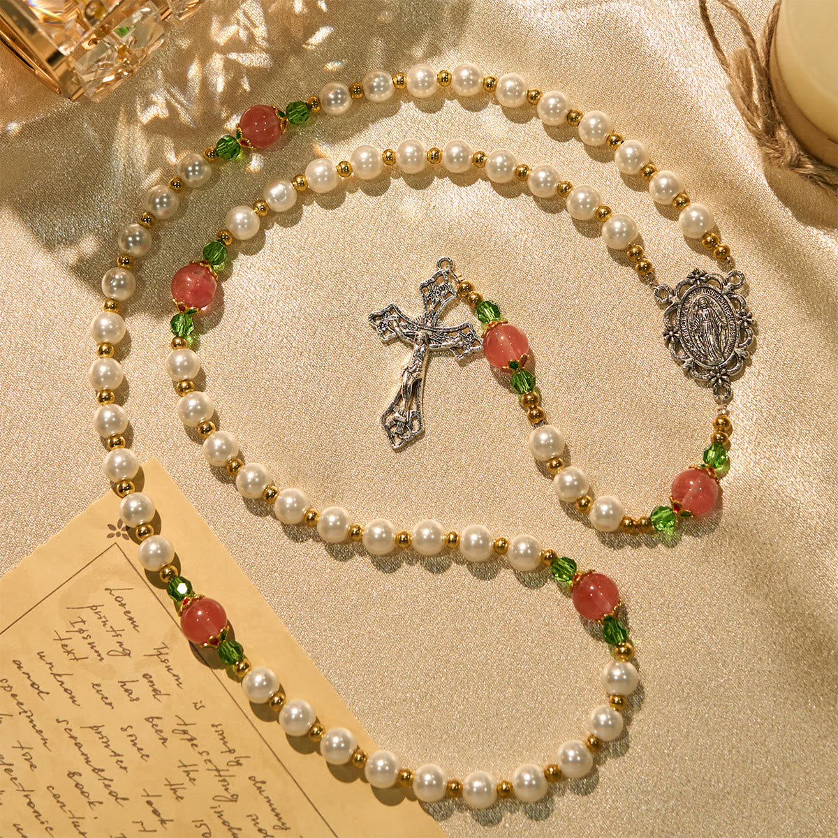 Floral Grace Our Lady Rosary with Pink & Purple Beads Accents