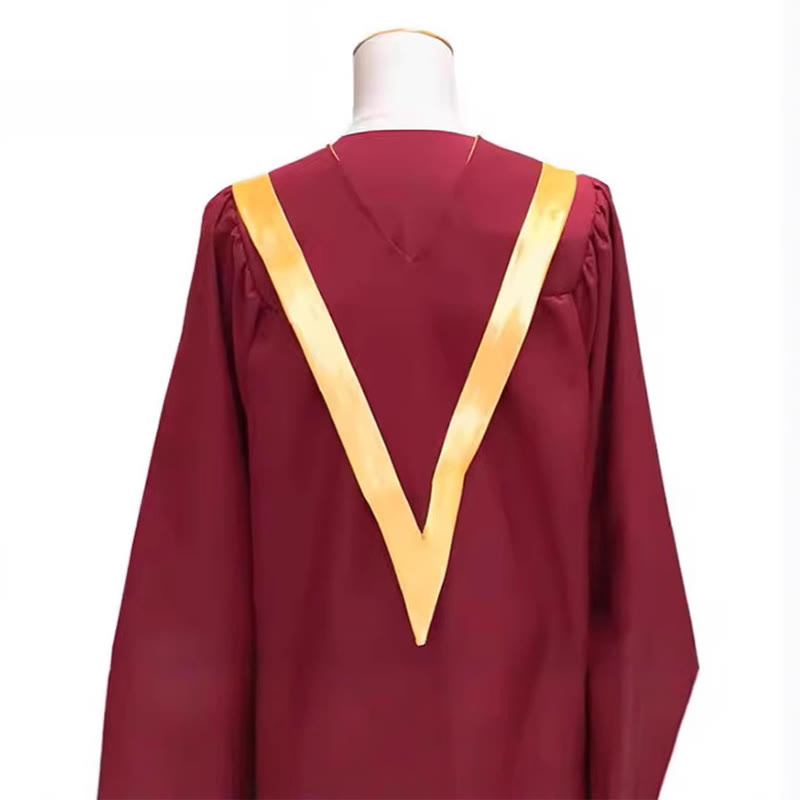 Traditional Burgundy Clergy Robe with Gold Cross & V Neck Trim
