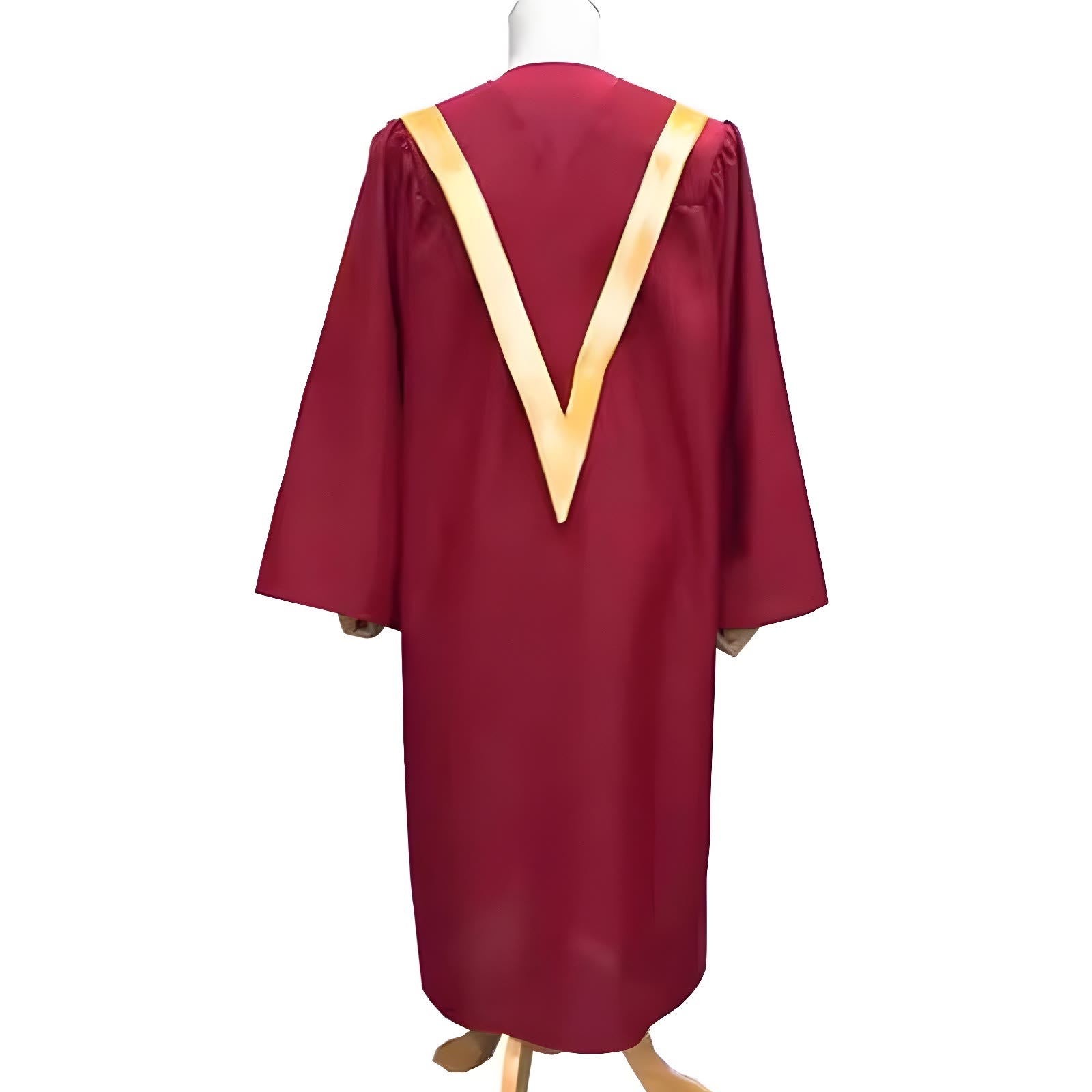 Traditional Burgundy Clergy Robe with Gold Cross & V Neck Trim
