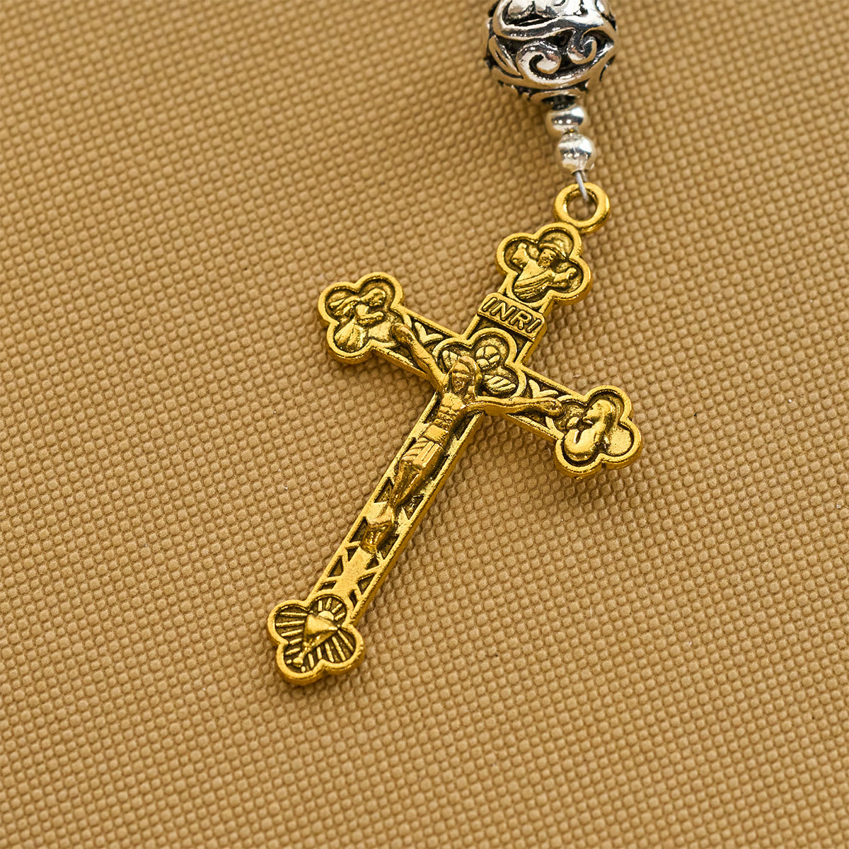 Gradient Multicolor Glass Bead & Brass Crucifix Rosary with Divine Mercy Medal