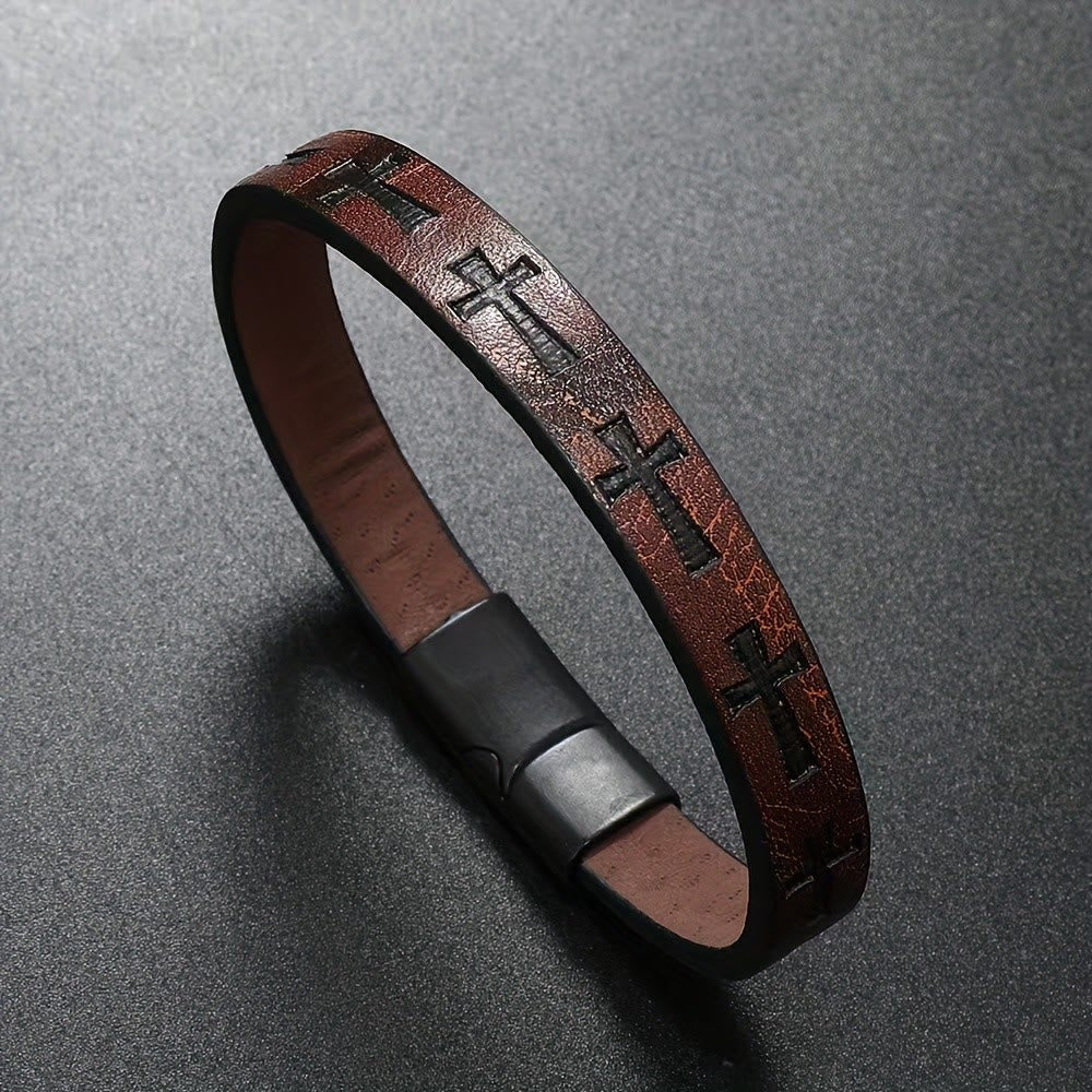 Classic Style Multicolor Leather Magnetic Buckle Bracelet with Cross Motifs