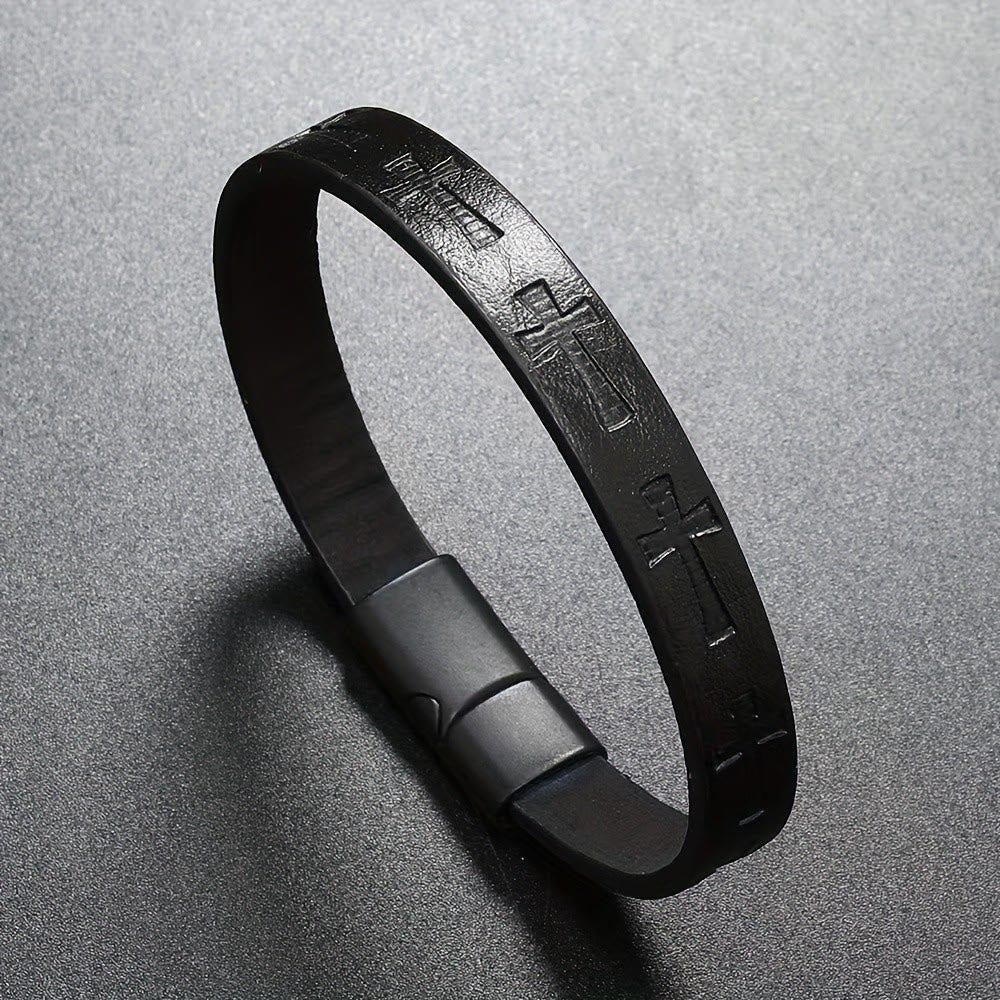 Classic Style Multicolor Leather Magnetic Buckle Bracelet with Cross Motifs