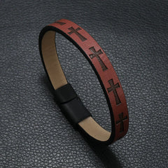 Classic Style Multicolor Leather Magnetic Buckle Bracelet with Cross Motifs