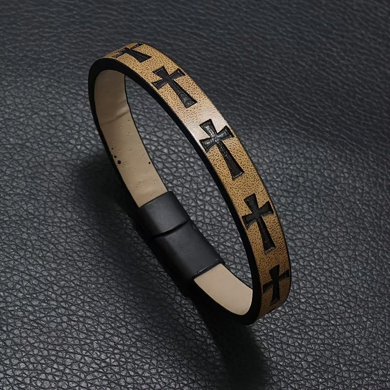 Classic Style Multicolor Leather Magnetic Buckle Bracelet with Cross Motifs