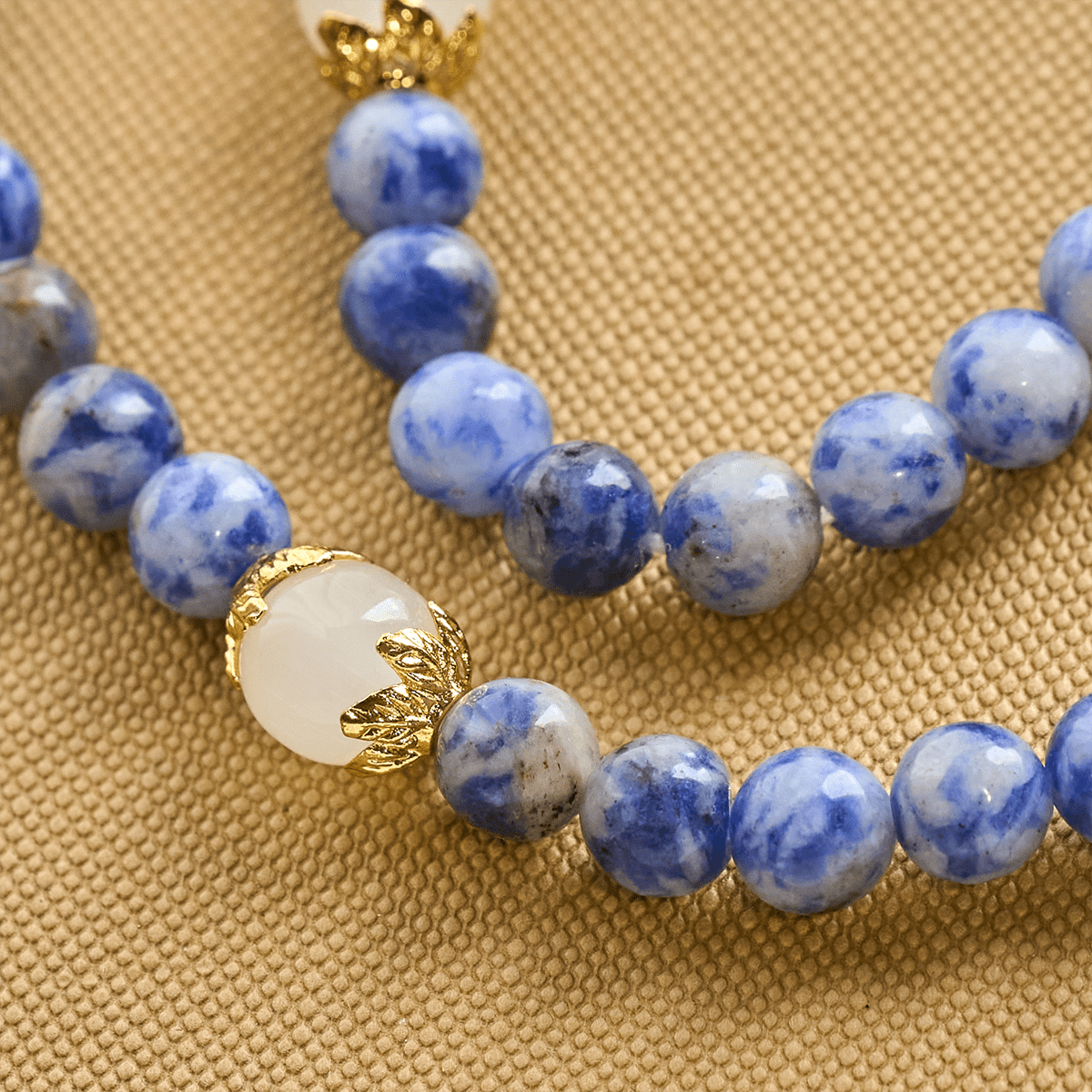 Artisanal Elastic 4mm Blue Stone Rosary Bracelet with Crucifix & Jerusalem Cross