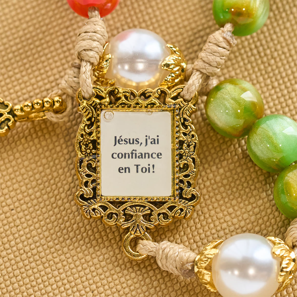 Handcrafted Christmas Blessings Divine Mercy Rosary with Red Green Beads and Bronze Crucifix