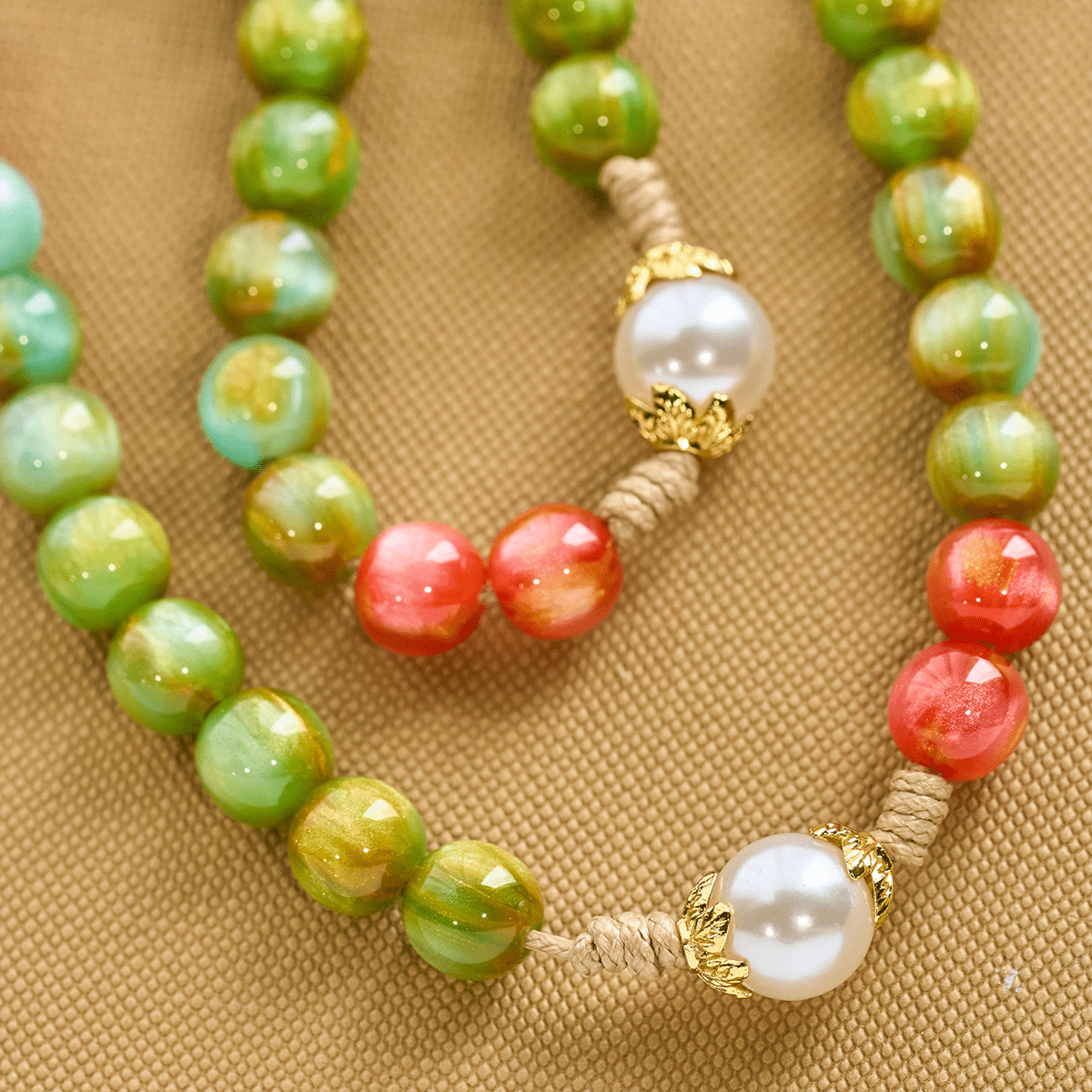 Handcrafted Christmas Blessings Divine Mercy Rosary with Red Green Beads and Bronze Crucifix