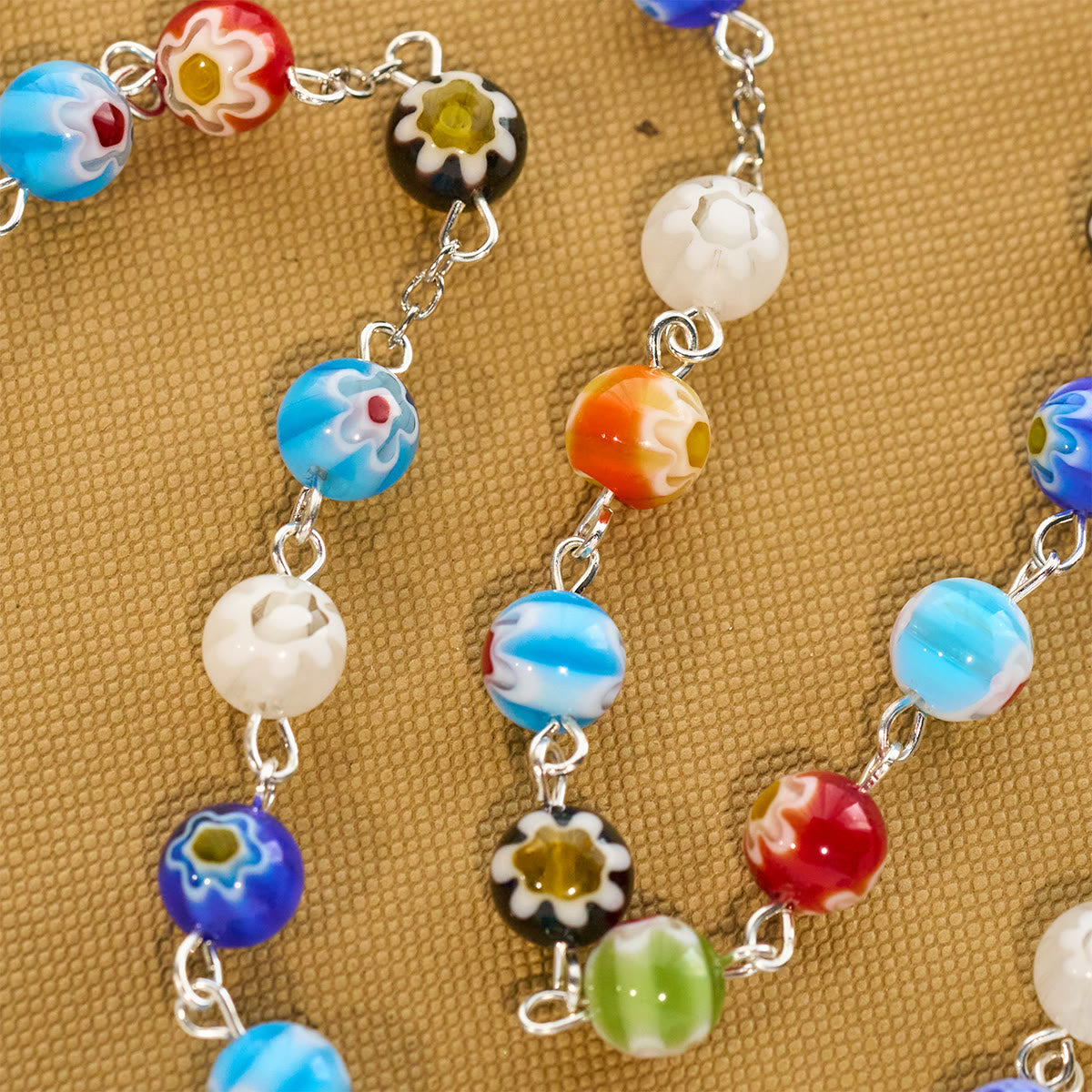 Multicolored Vibrant Flower Pattern Murano Beads Rosary with Madonna and Child