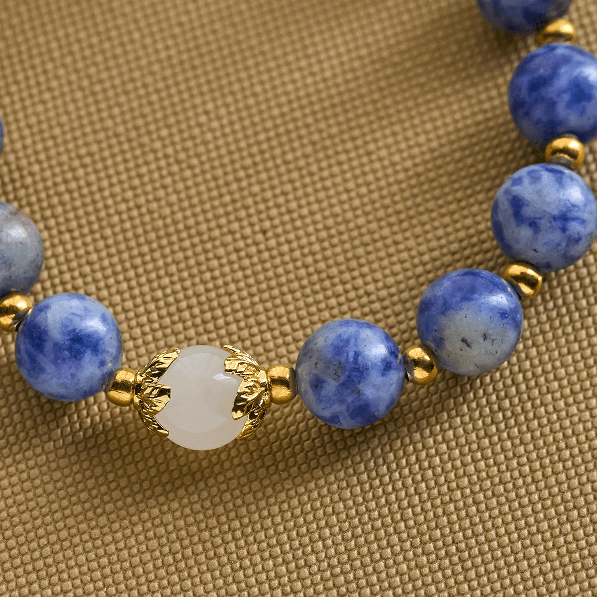 Serene Textured Blue Stone Bracelet with Blue Enamel Crucifix