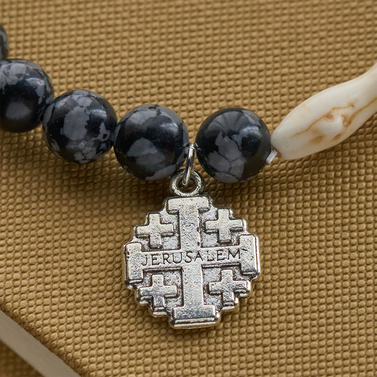 Waves of Grace Shark Guardian Cross and Natural Volcanic Agate Stones Animal Bracelet