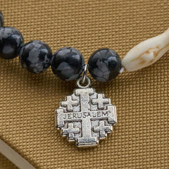 Waves of Grace Shark Guardian Cross and Natural Volcanic Agate Stones Animal Bracelet