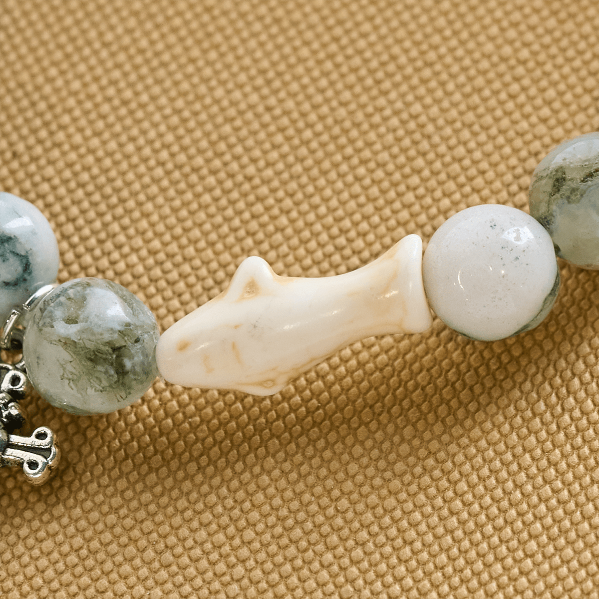 Waves of Grace Shark Guardian Cross and Natural Volcanic Agate Stones Animal Bracelet