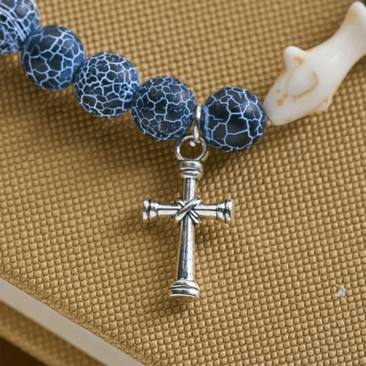 Waves of Grace Shark Guardian Cross and Natural Volcanic Agate Stones Animal Bracelet