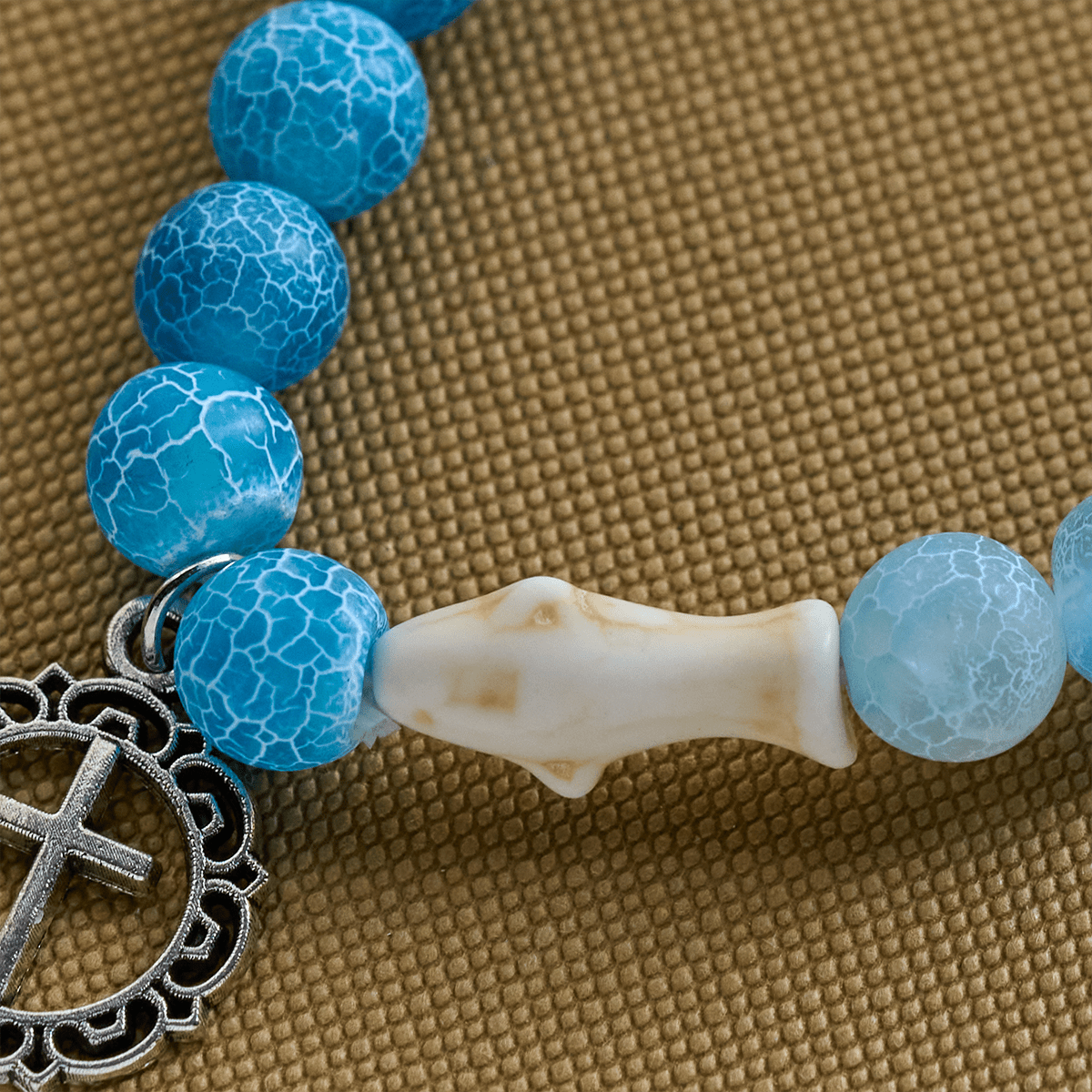 Waves of Grace Shark Guardian Cross and Natural Volcanic Agate Stones Animal Bracelet