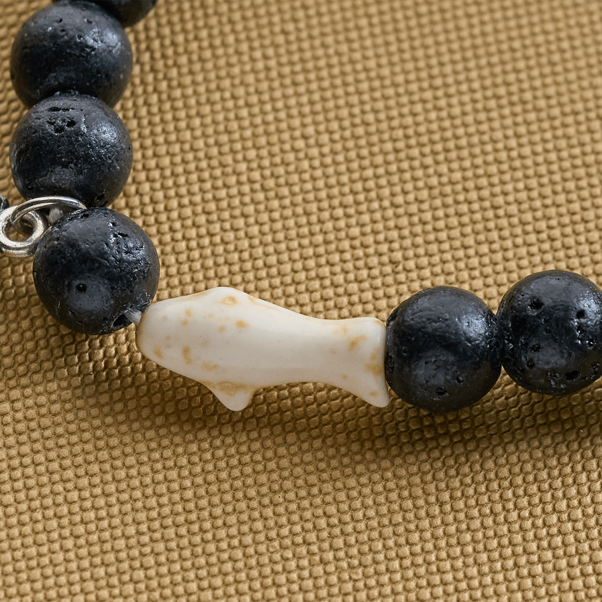 Waves of Grace Shark Guardian Cross and Natural Volcanic Agate Stones Animal Bracelet