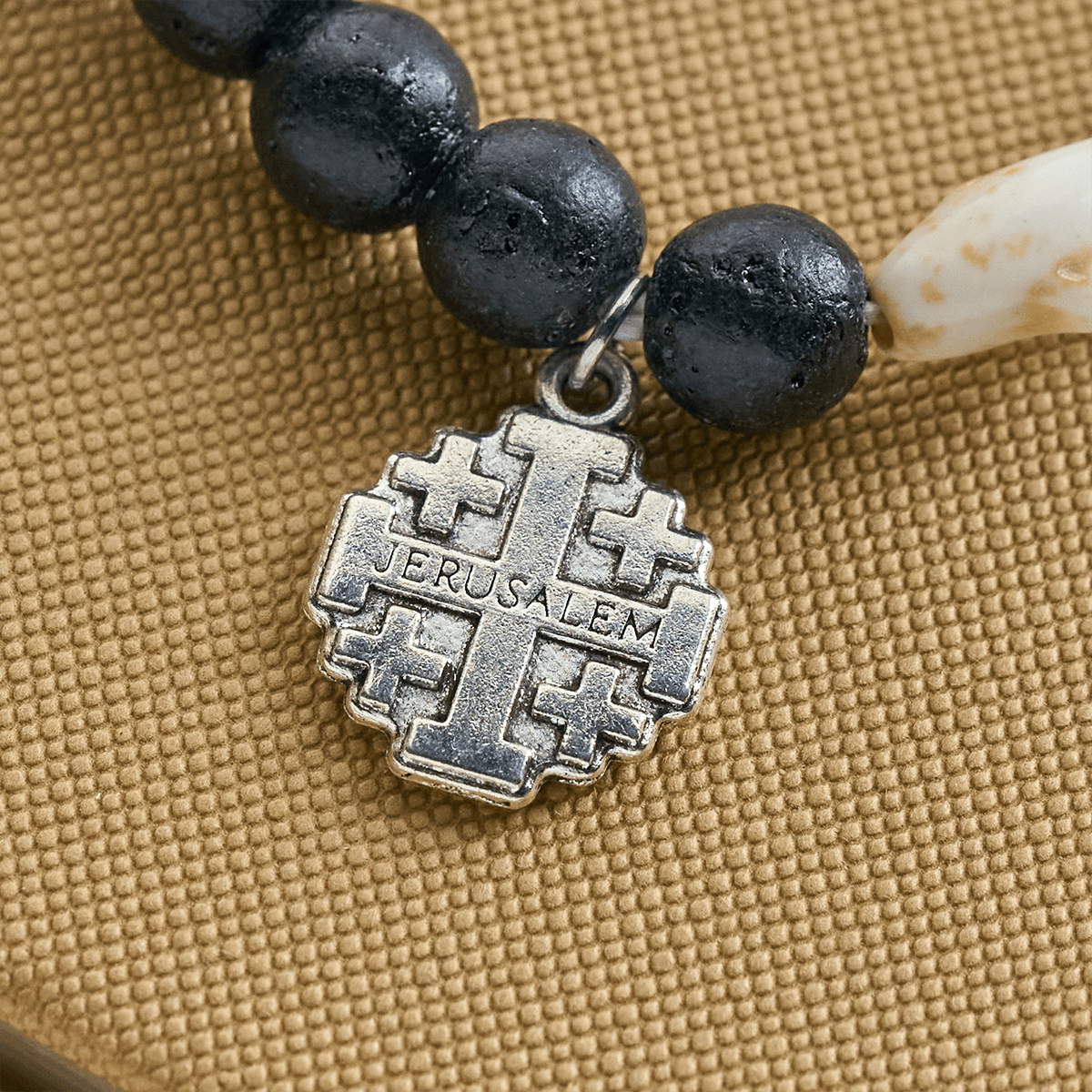 Waves of Grace Shark Guardian Cross and Natural Volcanic Agate Stones Animal Bracelet