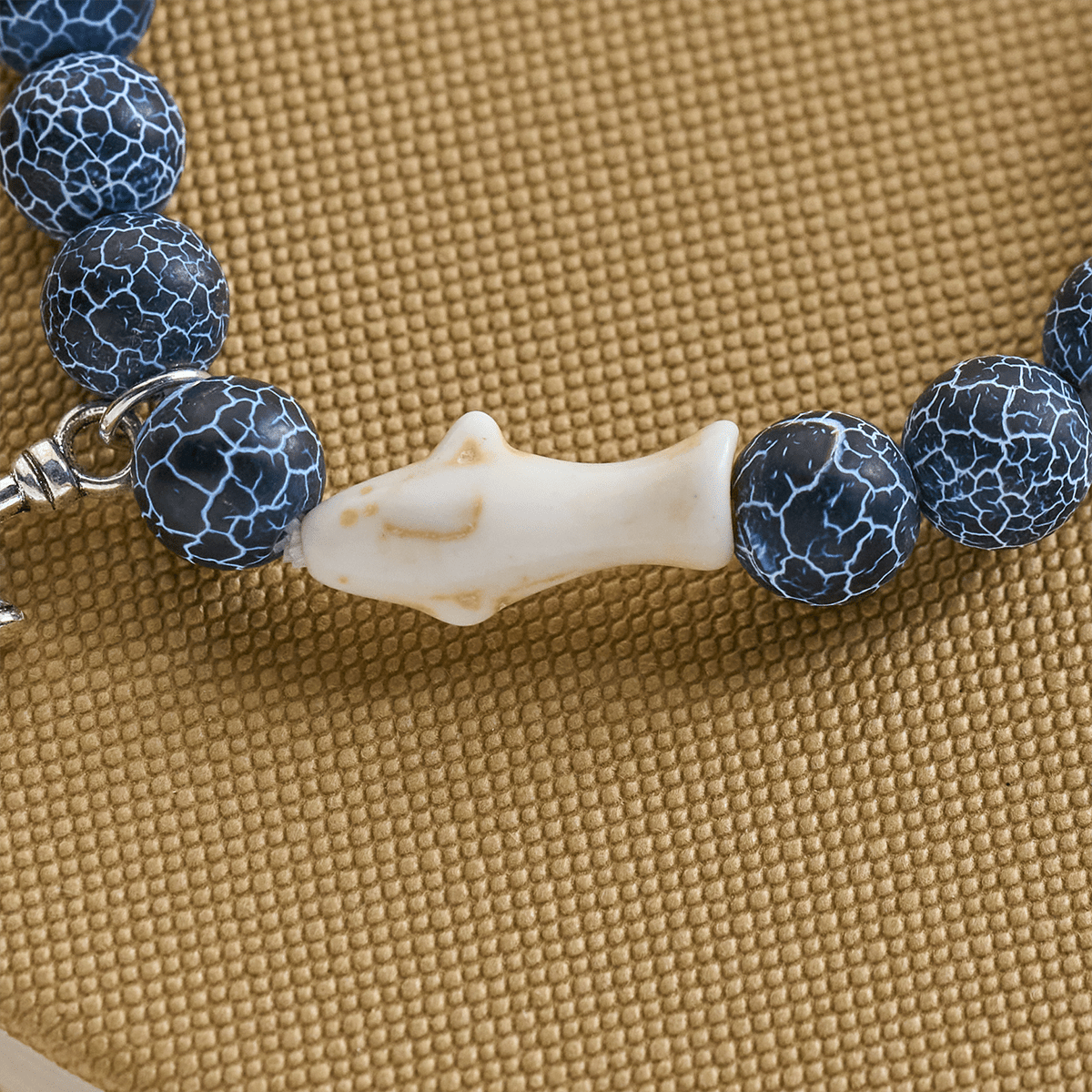 Waves of Grace Shark Guardian Cross and Natural Volcanic Agate Stones Animal Bracelet