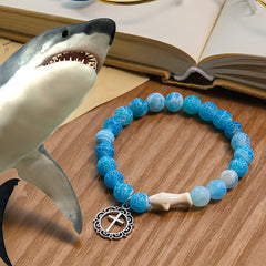 Waves of Grace Shark Guardian Cross and Natural Volcanic Agate Stones Animal Bracelet