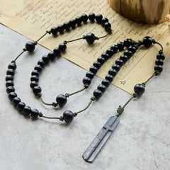 Rustic-Contemporary Cross of 8 mm Round Natural Wood Beads Rope Weaving Chain Rosary