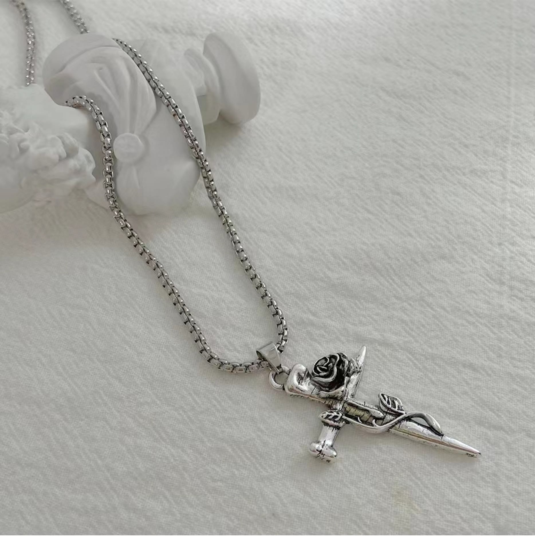 Rose Wrapped Cross Faith Necklace with Gothic Floral Design