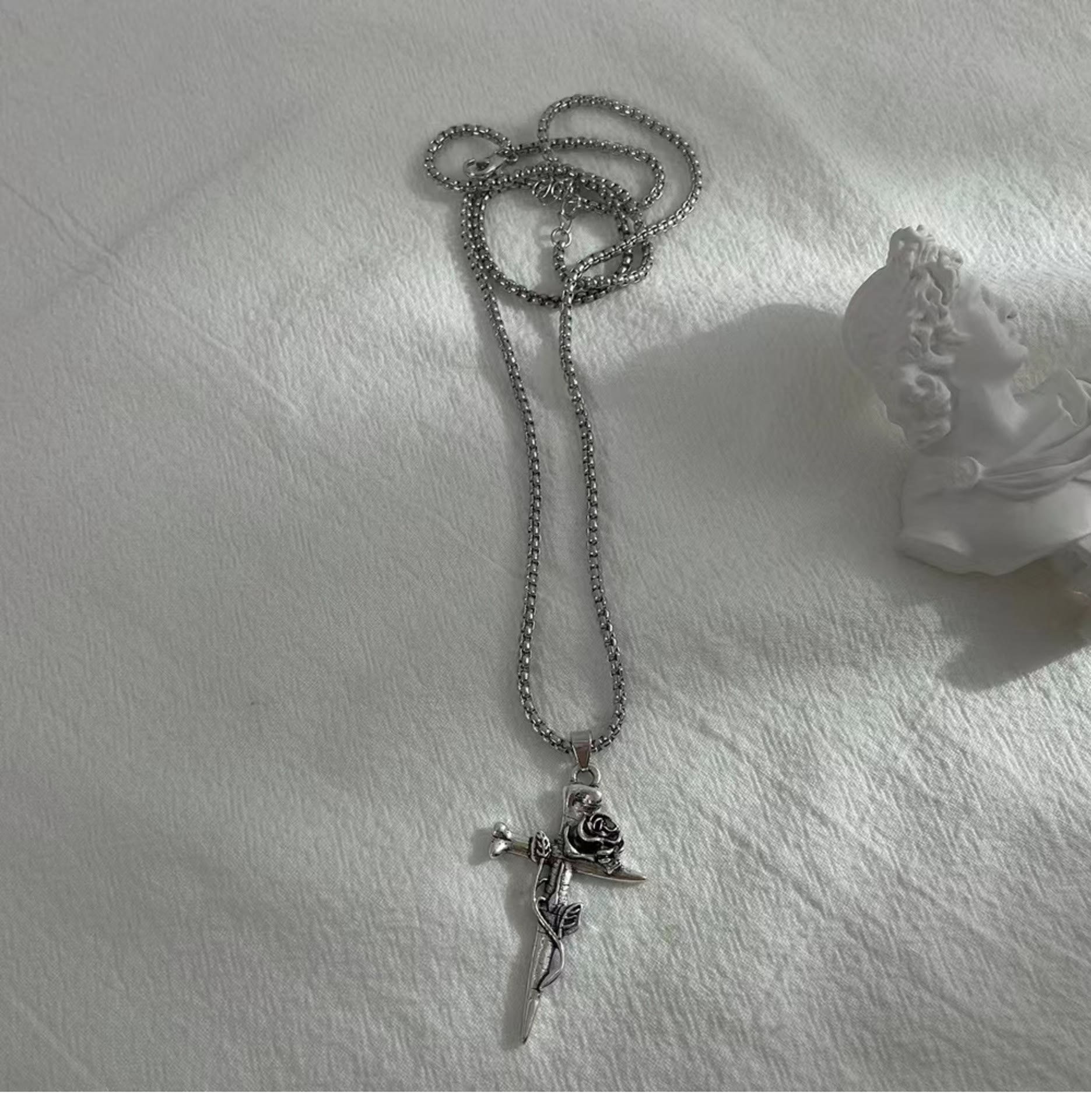Rose Wrapped Cross Faith Necklace with Gothic Floral Design