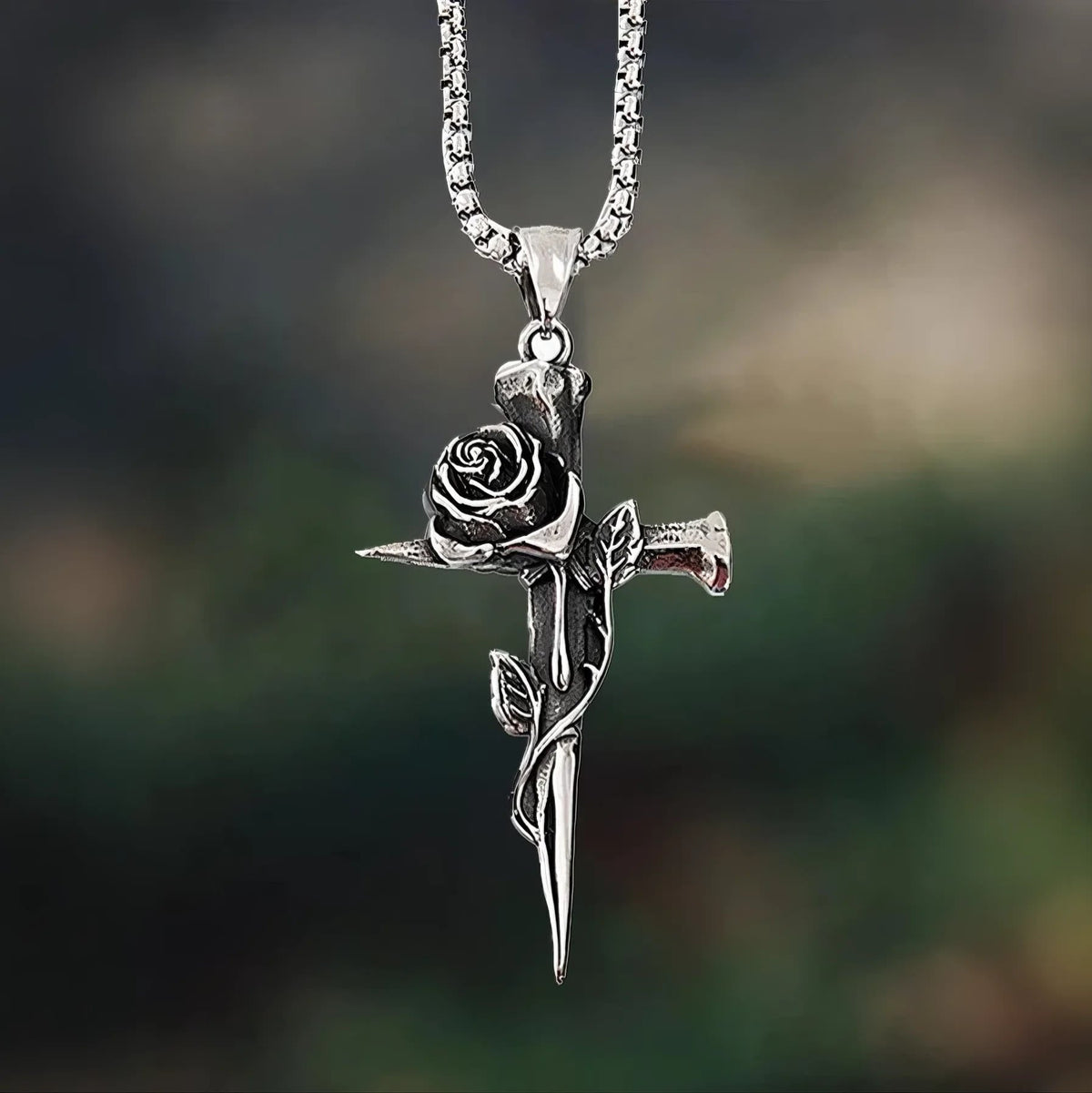 Rose Wrapped Cross Faith Necklace with Gothic Floral Design