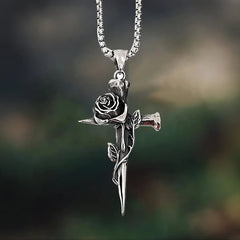 Rose Wrapped Cross Faith Necklace with Gothic Floral Design