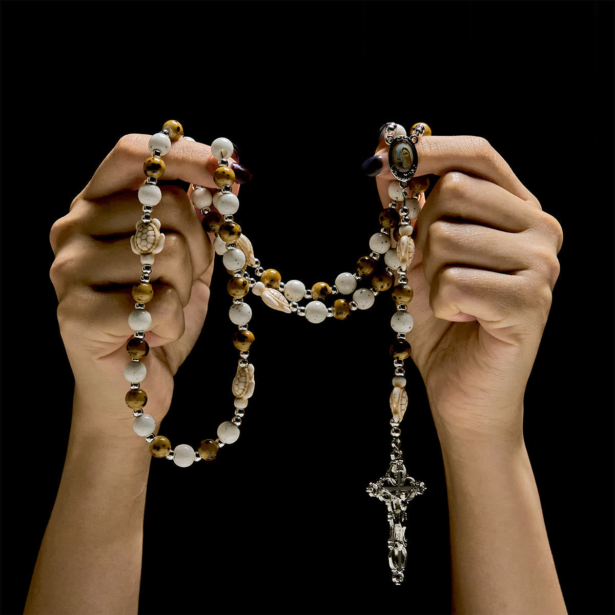 Divine Care Turtle with Warm Yellow Beads and Our Lord's Mercy Animal Rosary