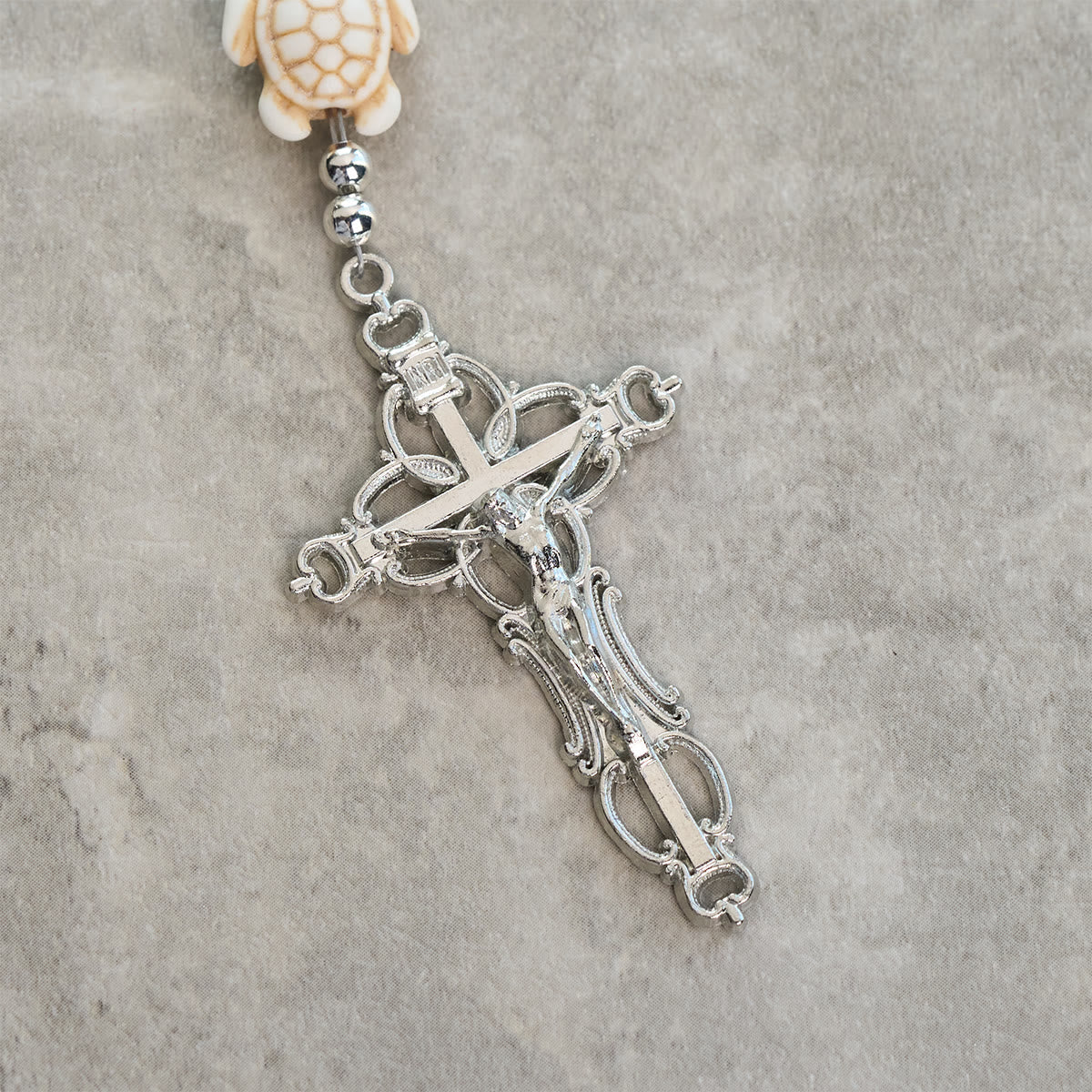 Divine Care Turtle with Warm Yellow Beads and Our Lord's Mercy Animal Rosary