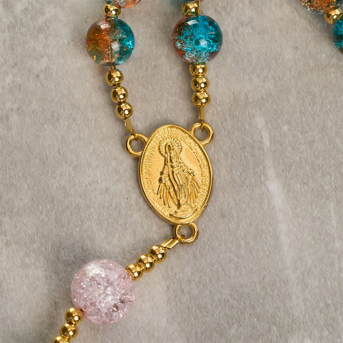 Rainbow of Faith 5-Style MultiColored Shimmering Crackle Glass Rosary