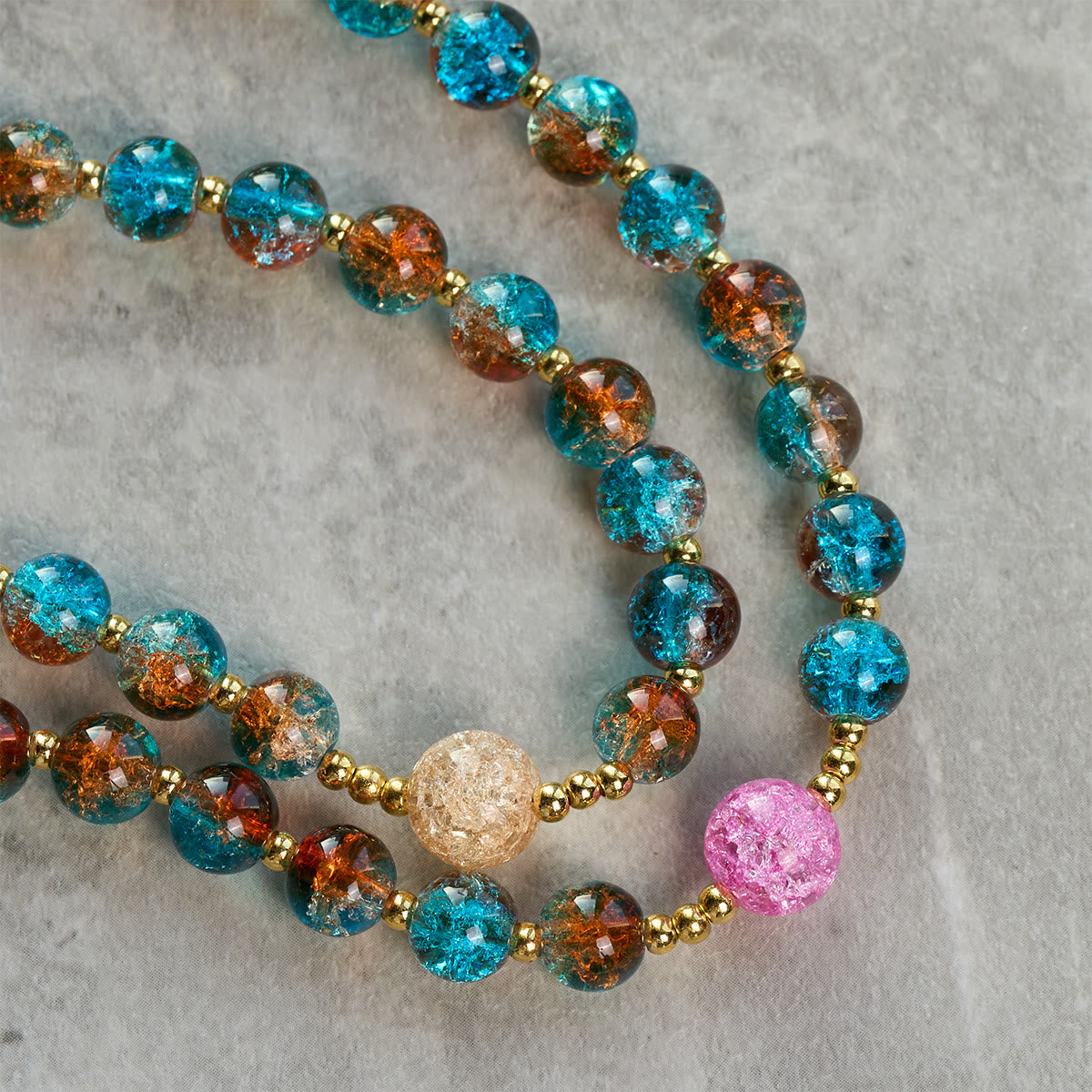 Rainbow of Faith 5-Style MultiColored Shimmering Crackle Glass Rosary