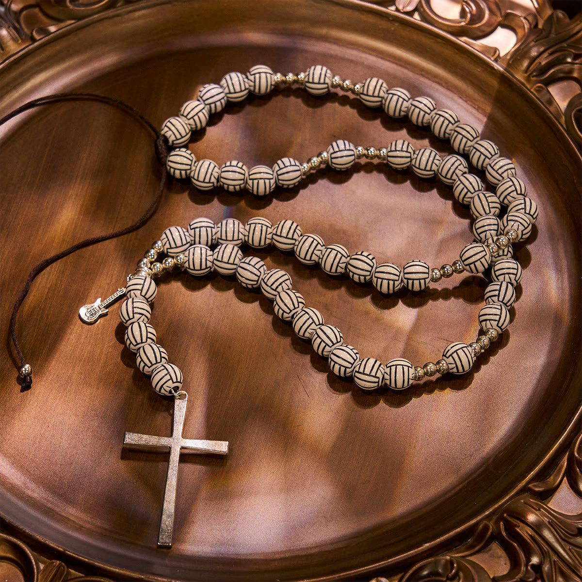 Victory in Christ Volleyball Prayer Rosary with Guitar Charm: A Melody of Prayer