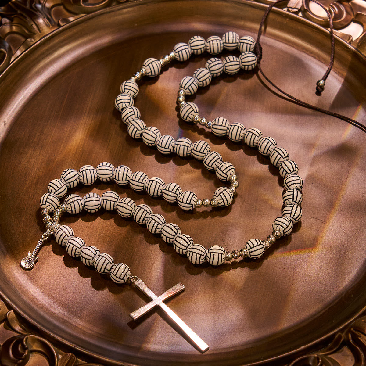 Victory in Christ Volleyball Prayer Rosary with Guitar Charm: A Melody of Prayer