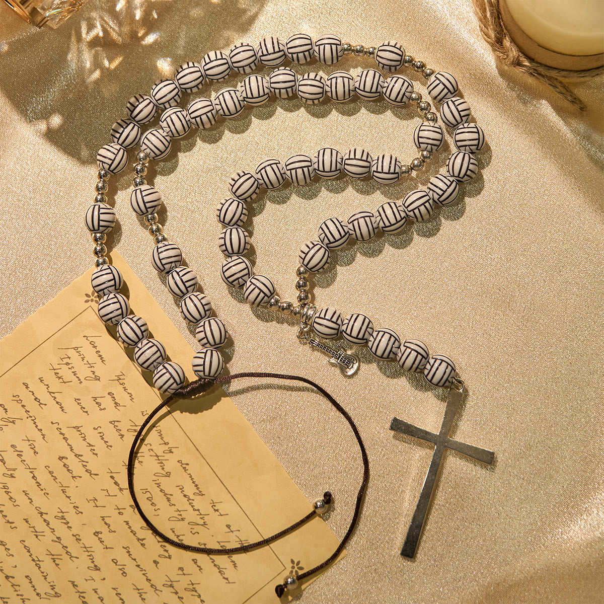 Victory in Christ Volleyball Prayer Rosary with Guitar Charm: A Melody of Prayer