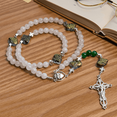 Sacred Heart Blessings with Rabbit Charms and White-Green Beads Animal Rosary