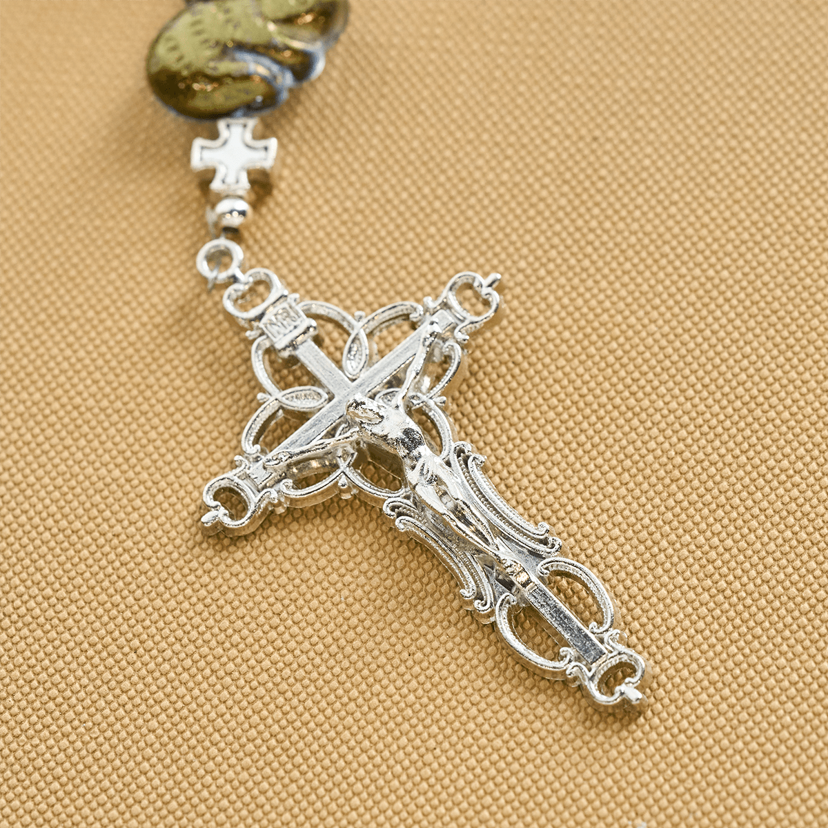 Sacred Heart Blessings with Rabbit Charms and White-Green Beads Animal Rosary