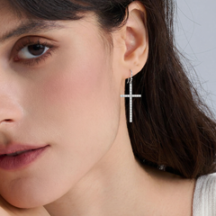 Sterling Silver Moissanite Radiance Cross Drop Earrings