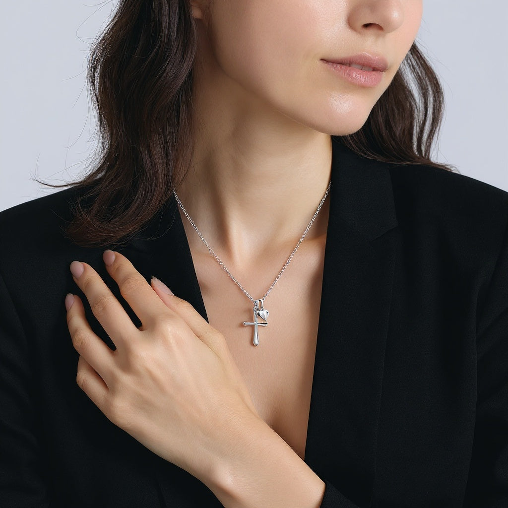 Sterling Silver Heart & Cross Unity Pendant Necklace