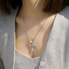 Faith & Love Cross Necklace with Gold Heart Charm – Stainless Steel Christian Pendant
