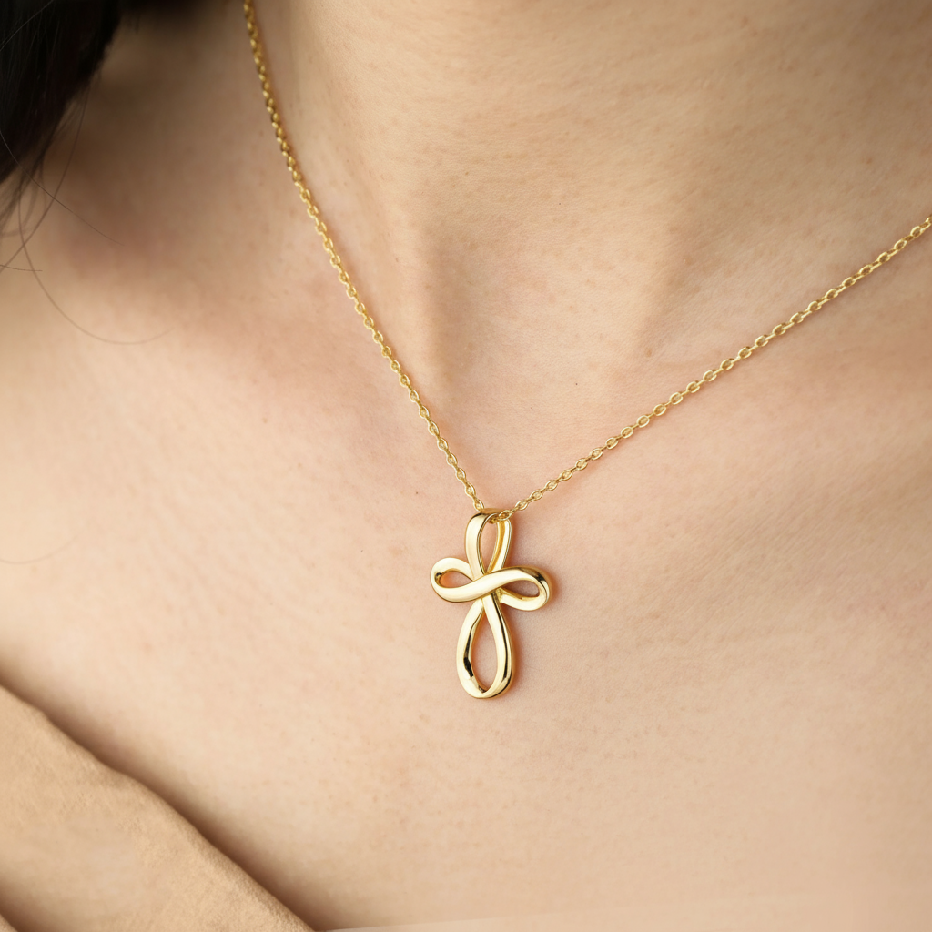 14K Gold “Be Still and Know” Cross Necklace