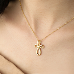 14K Gold “Be Still and Know” Cross Necklace