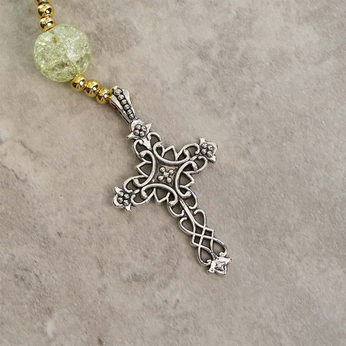 Miraculous Medal & Celtic Cross of 8 mm Round Multicolor Glass Alloy Chain Rosary